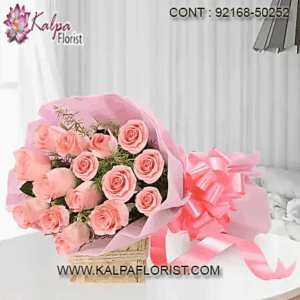 Blushing Love- 15 Pink Roses Bouquet ( Flowers Online Mumbai )