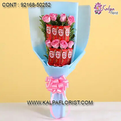 Pink Roses Bouquet & KitKat Combo ( Chocolate Bouquet Flowers )