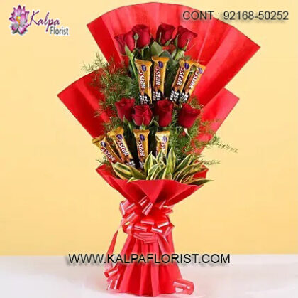 Send your loved ones a perfect combination of Chocolate Bouquet With Flowers to make them feel extra special.