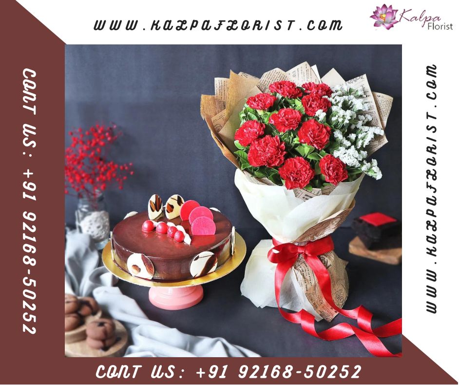 Delicious Truffle Cake With Bouquet Flower And Cake Delivery Near Me