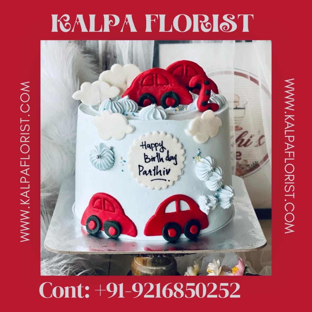 Red Car Theme Cake ( Order Birthday Cakes Near Me )