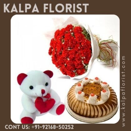 Roses With 6 Inches Teddy & Vanilla Cake ( Send Combo To India)