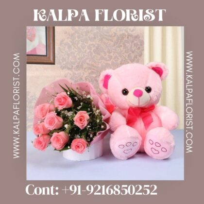 Flowers & Teddy Bear Combo ( Gifts Online For Birthday )