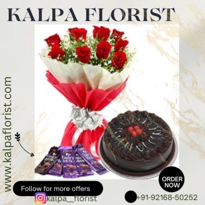 Bunch of 12 Mix Roses with Dairy Milk Chocolates & Black Forest Cake ( Combo Gift Delivery Delhi )