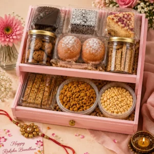 Premium Rakhi gift hamper online by Kalpa Florist featuring handcrafted cakes, cookies, gourmet snacks and festive gifting for Raksha Bandhan with delivery across Punjab and India.